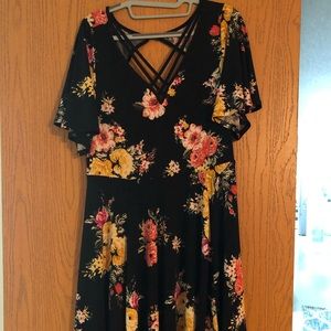 Black and floral skater dress